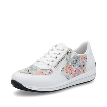 Rieker Laced Trainer With Side Zip - White Combi